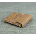 Tan leather card wallet with white stitching in Compact Handcrafted Leather Card Holder Wallet