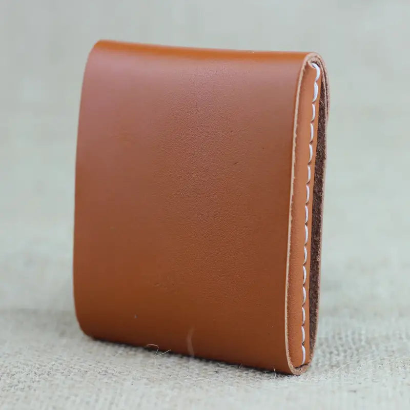 Brown leather wallet with white stitching, stylish handmade leather credit card holder