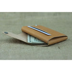 Two-Access Leather Wallet in tan color, showing minimalist front design with card slot. Crafted from premium full-grain leather for durability and style.